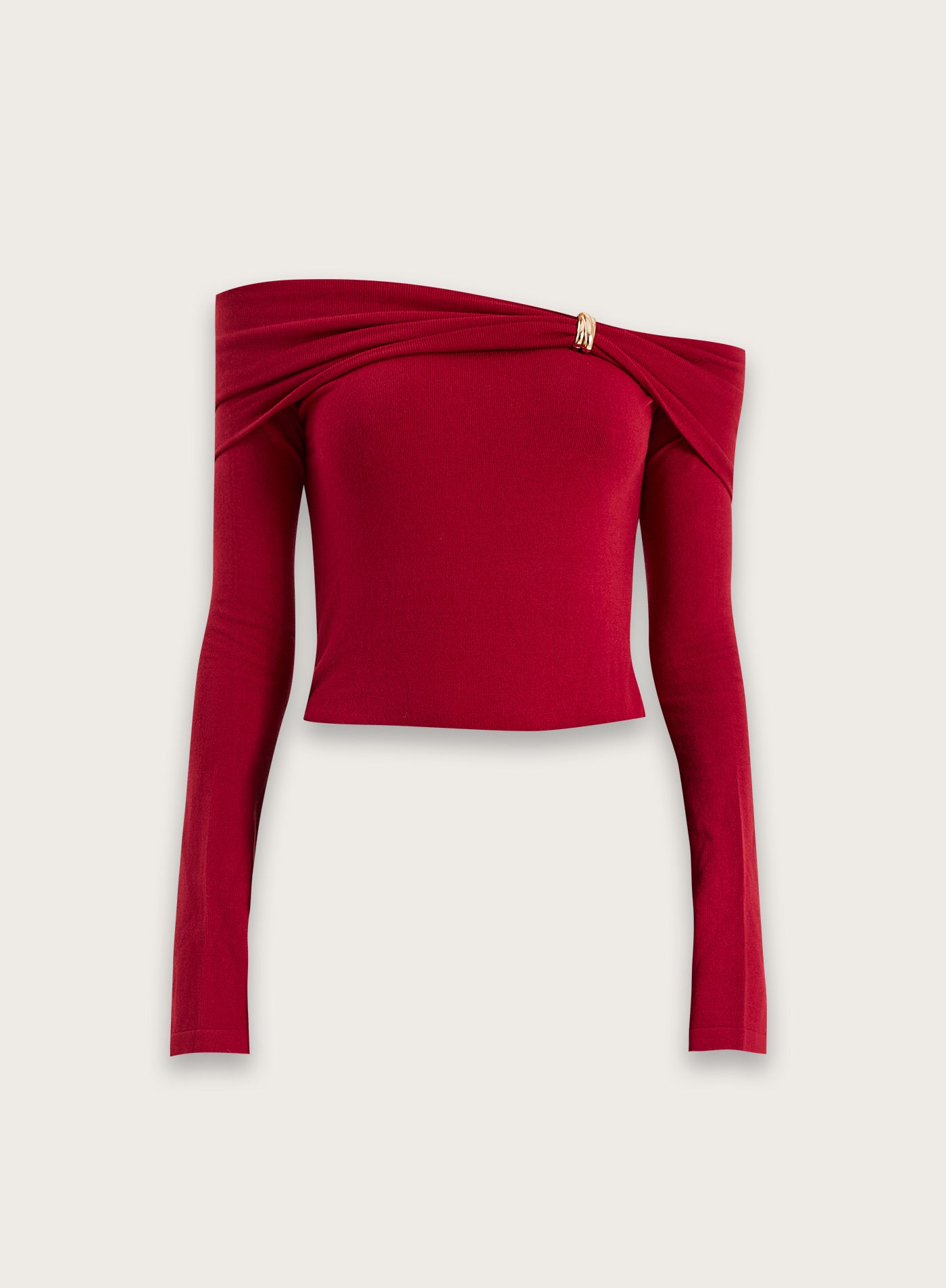 Red Gold Hardware Detail Knitted Long Sleeve Top